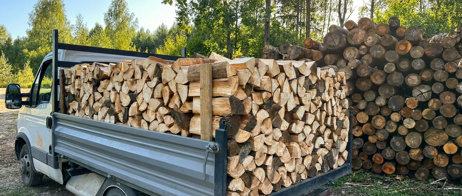 Skaldytų malkų pristatymas iki 6 m³ vienu reisu